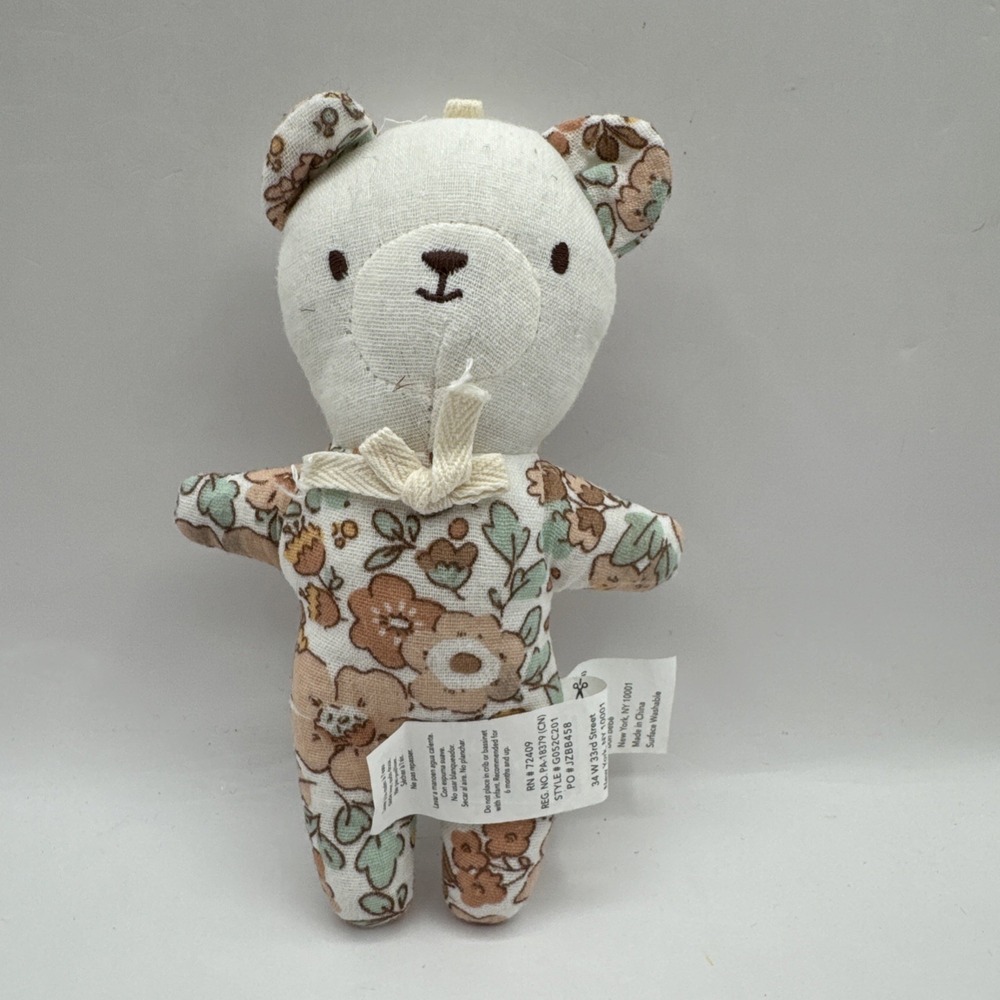 Rabbit + Bear Organic Cotton Small Rattle Plush Teddy 6" Stuffed Animal Lovey